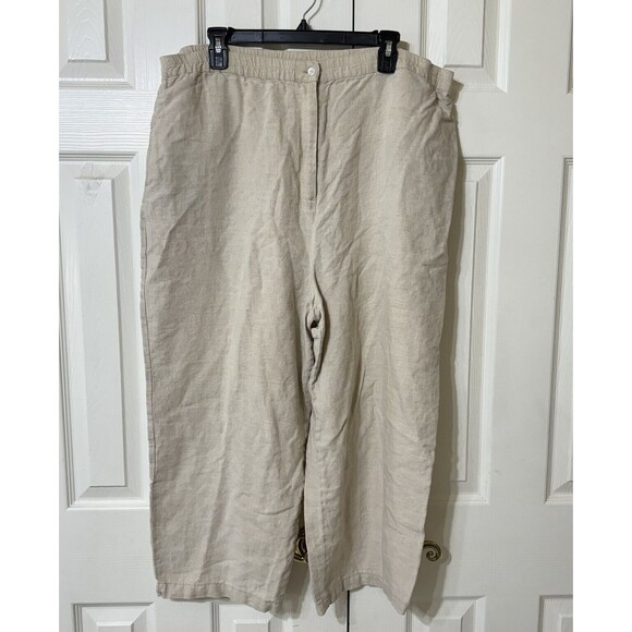 Linden Hill  HIGH Rise Cropped Linen Pants Womens Size Xl Beige Pockets - Picture 1 of 6